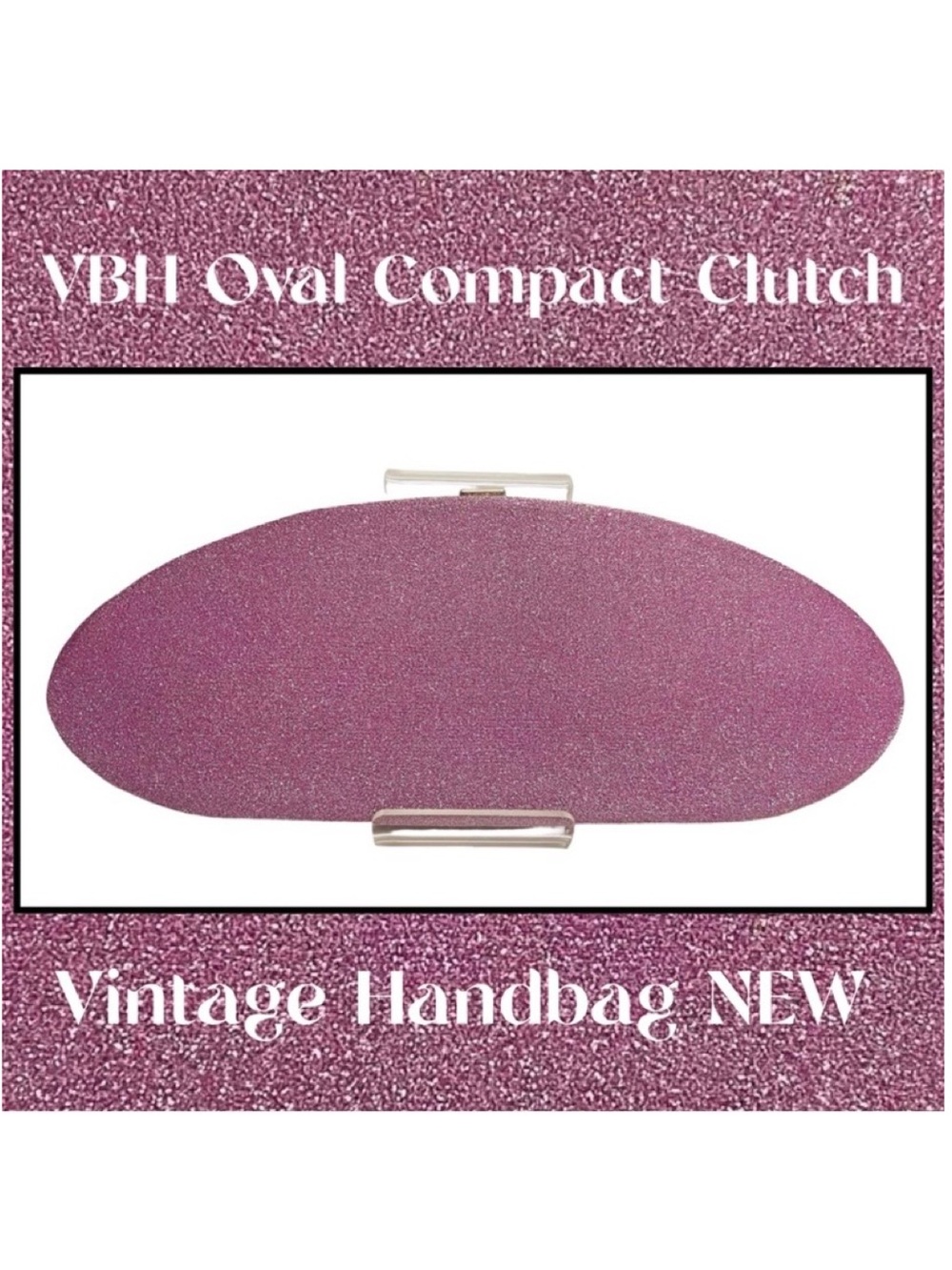 Vtg VBH Oval Compact Clutch Lavender Purple Sparkle Glitter Italy NEW Signed